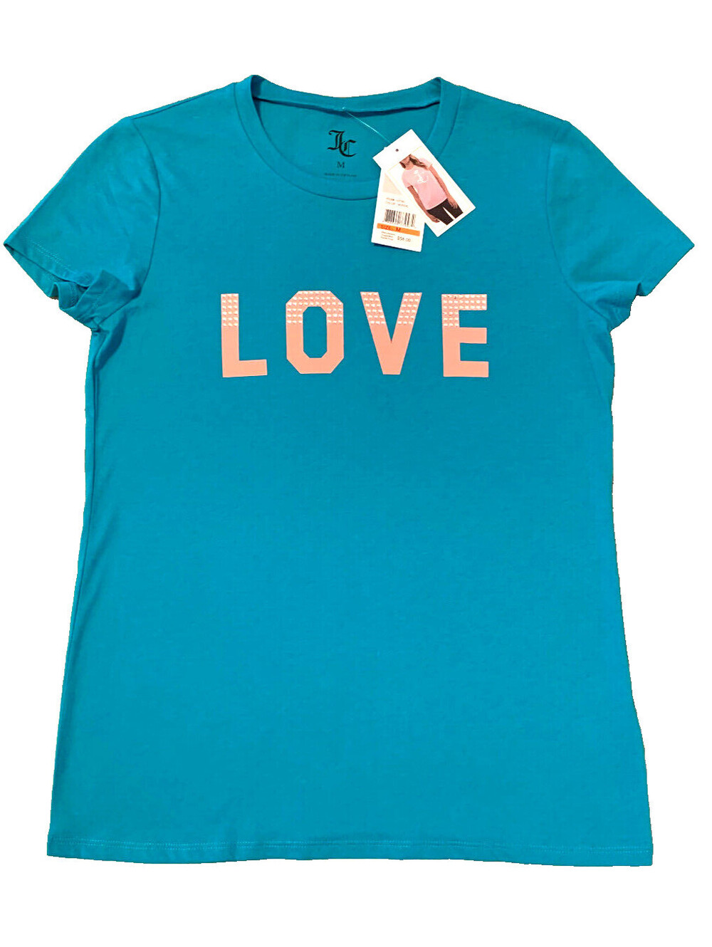 Juicy Couture VTG Y2K Rhinestone LOVE T-Shirt NWT Women's M Scarce NORDIC GREEN